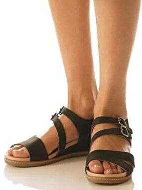 EUC Dansko Angela Black Nuback Leather Asymmetric Strap Open Toe Sandal